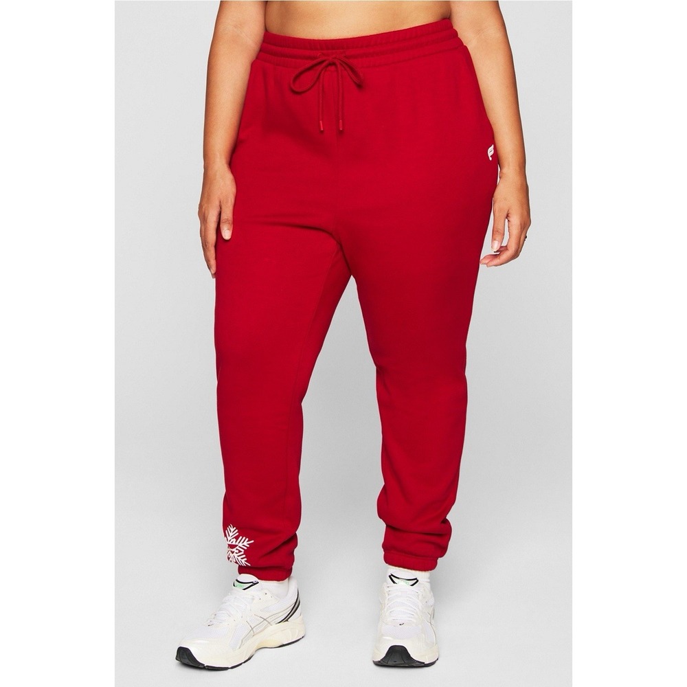 NWOT Women's Fabletics Cozy Fleece Go-To Sweatpants Red Snow Flake Plus 3X 44X32
